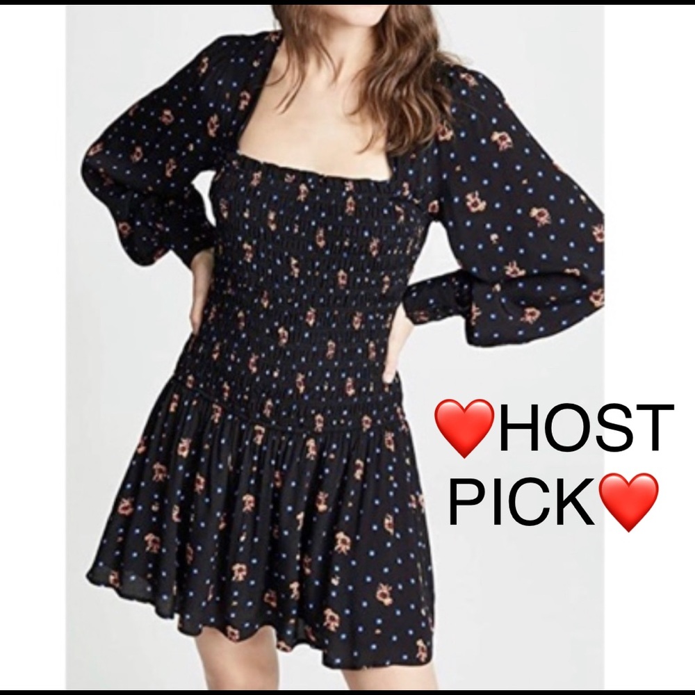 NWT Free People Black combo floral print two Faces Mini Dress